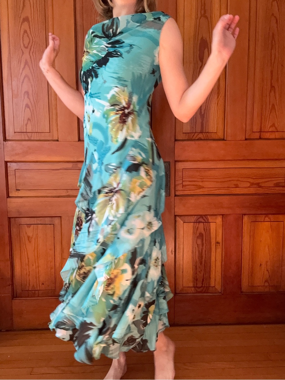 Sleeveless Teal Floral Maxi Dress